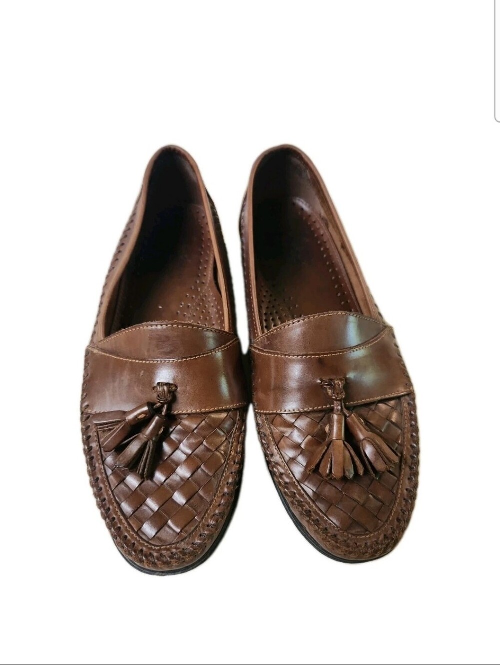 GH Bass Mens Brown Woven Leather Tassel Loafers Shoes Size 8.5 M Preppy